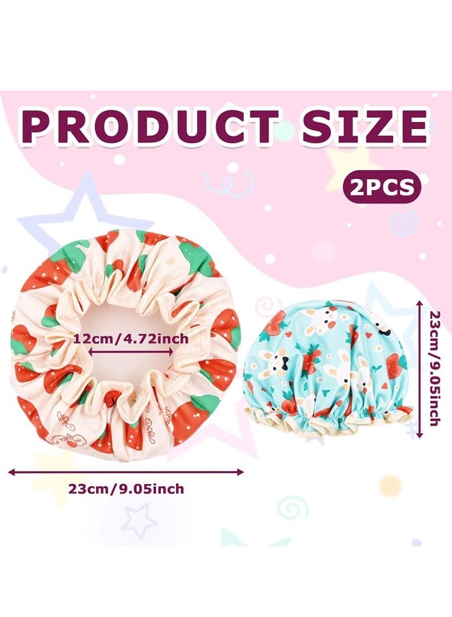 2PCS الأطفال غطاء دش، غطاء دش طبقات مزدوجة مقاومة للماء، الفراولة أرنب نمط غطاء دش، لطيف الأرنب / مرنة الساتين الفرقة غطاء، 9.05 × 9.05 بوصة ناعمة النوم-قابلة لإعادة الاستخدام-غطاء (الوردي الأزرق) - Image 2