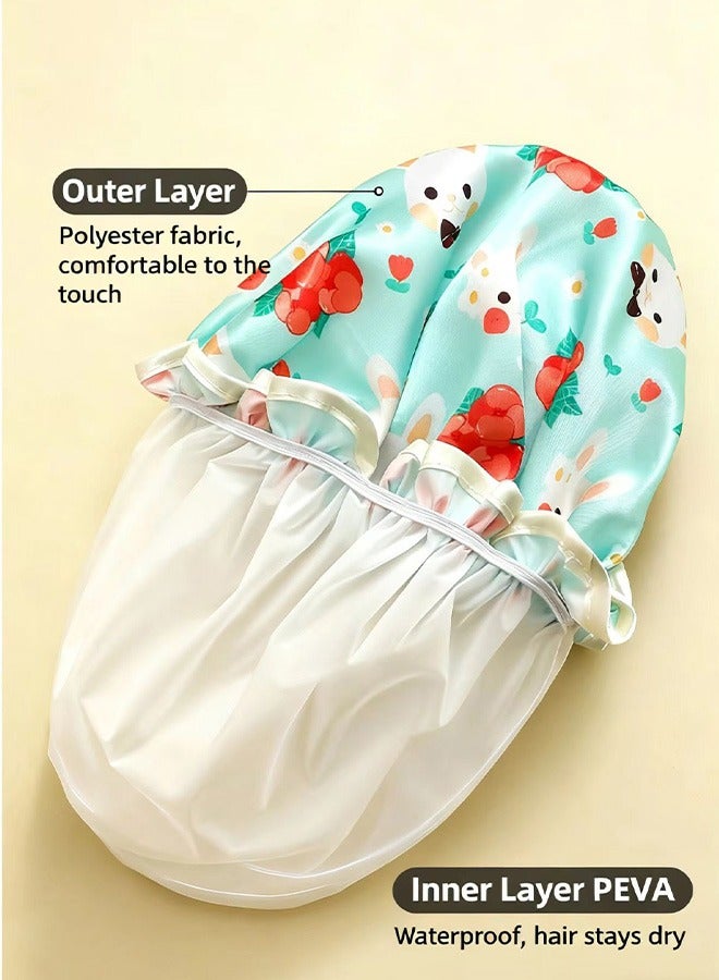 2PCS الأطفال غطاء دش، غطاء دش طبقات مزدوجة مقاومة للماء، الفراولة أرنب نمط غطاء دش، لطيف الأرنب / مرنة الساتين الفرقة غطاء، 9.05 × 9.05 بوصة ناعمة النوم-قابلة لإعادة الاستخدام-غطاء (الوردي الأزرق) - Image 3