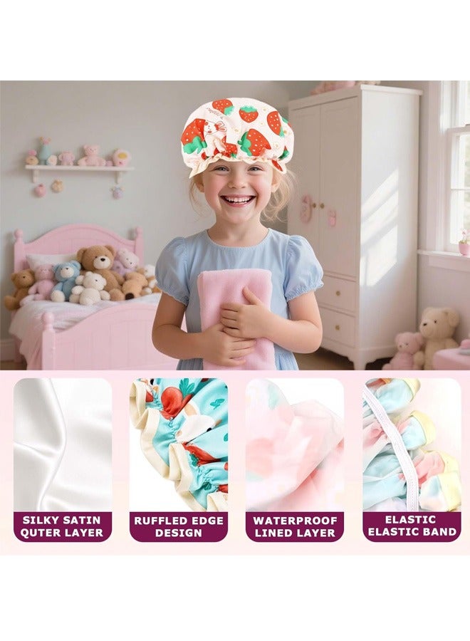 2PCS الأطفال غطاء دش، غطاء دش طبقات مزدوجة مقاومة للماء، الفراولة أرنب نمط غطاء دش، لطيف الأرنب / مرنة الساتين الفرقة غطاء، 9.05 × 9.05 بوصة ناعمة النوم-قابلة لإعادة الاستخدام-غطاء (الوردي الأزرق) - Image 5