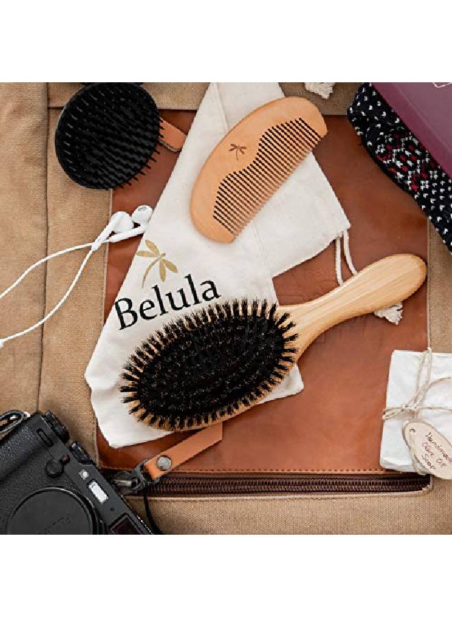 Belula 100% Boar Bristle Hair Brush For Men Set. Soft Hairbrush For Thin Normal And Short Hair. Boar Bristle Brush And Wooden Comb For Men. Free 2 X Palm Brush & Travel Bag Included. - Image 5