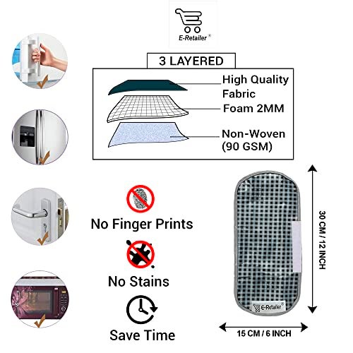 E-Retailer® Waterproof PVC 3-Layered Fridge Handle Cover Set of 2Pcs. For Refrigerator and Microwave oven (Color-Black Checks, Size-12x6 Inches) - Image 2