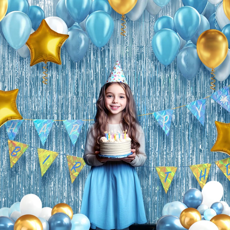 Watch Me Fly 2 Pack Light Blue Fringe Backdrop, 3.2x8.2ft Shining Foil Tinsel Curtains, Birthday Party Decorations Door Streamers for Halloween, Christmas, Wedding, Graduation, Holiday, Theme Events - Image 2