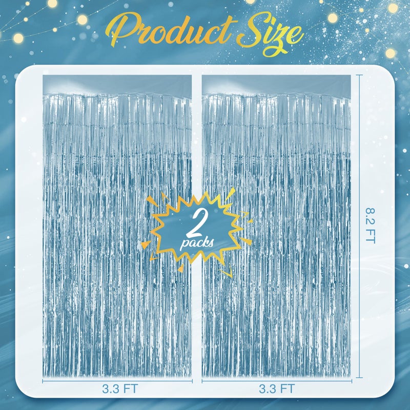 Watch Me Fly 2 Pack Light Blue Fringe Backdrop, 3.2x8.2ft Shining Foil Tinsel Curtains, Birthday Party Decorations Door Streamers for Halloween, Christmas, Wedding, Graduation, Holiday, Theme Events - Image 4