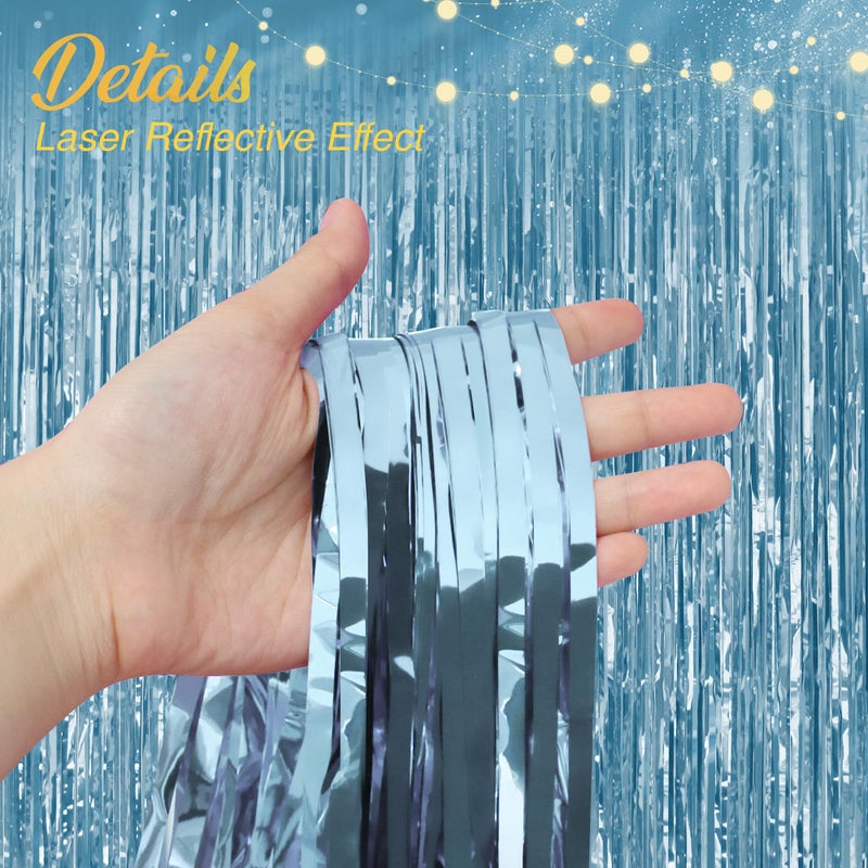 Watch Me Fly 2 Pack Light Blue Fringe Backdrop, 3.2x8.2ft Shining Foil Tinsel Curtains, Birthday Party Decorations Door Streamers for Halloween, Christmas, Wedding, Graduation, Holiday, Theme Events - Image 3
