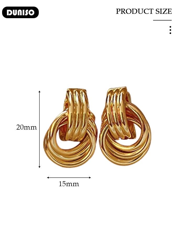 DUNISO Double-layer Gold Hoop Earrings Set Gold Plated Rounded Lightweight Gold Hoops Hypoallergenic Earrings for Women Girls - Image 4