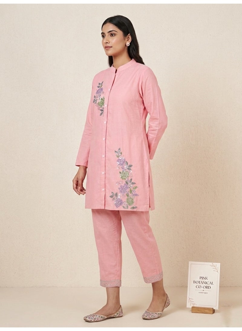 Lucky Kids Women's Pink Botanical Embroidered 100% Cotton Co-ord Set - Image 2