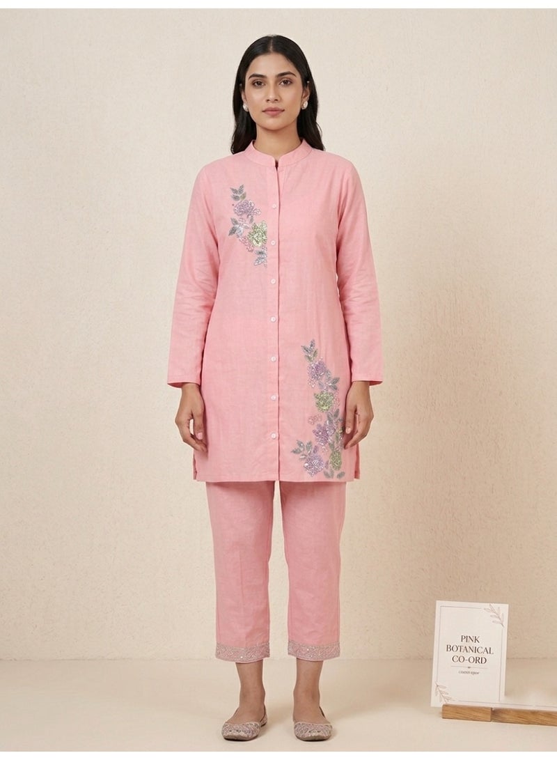 Lucky Kids Women's Pink Botanical Embroidered 100% Cotton Co-ord Set - Image 1