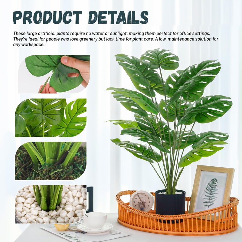 Der Rose 28" Fake Plants Large Artificial Monstera Faux Potted Plants Indoor Tall in Black Pots for Outdoor Floor Front Porch Decor - Image 4