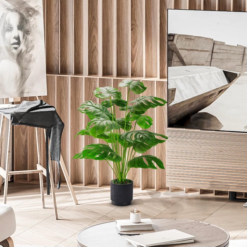 Der Rose 28" Fake Plants Large Artificial Monstera Faux Potted Plants Indoor Tall in Black Pots for Outdoor Floor Front Porch Decor - Image 5