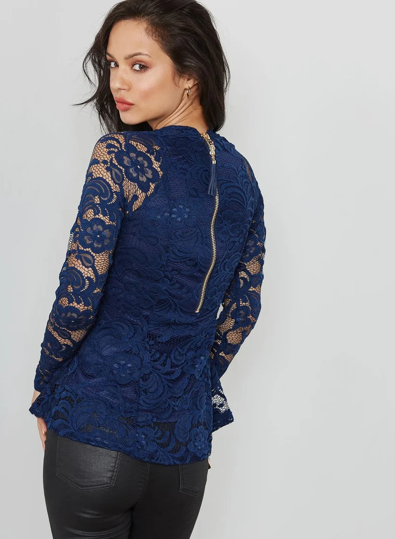 QUIZ Lace Peplum Top