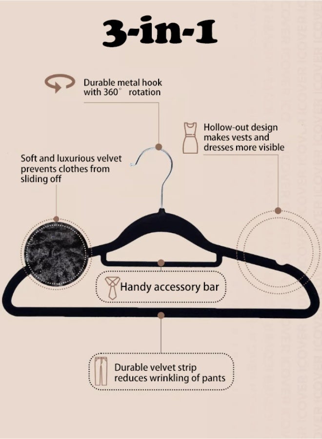 PHISMA 30 pcs Flocking Hangers, Wet and Dry Non Slip Durable Clothes Hangers, Space Saving Lightweight Hanger with Good Bearing Capacity，Black - Image 4