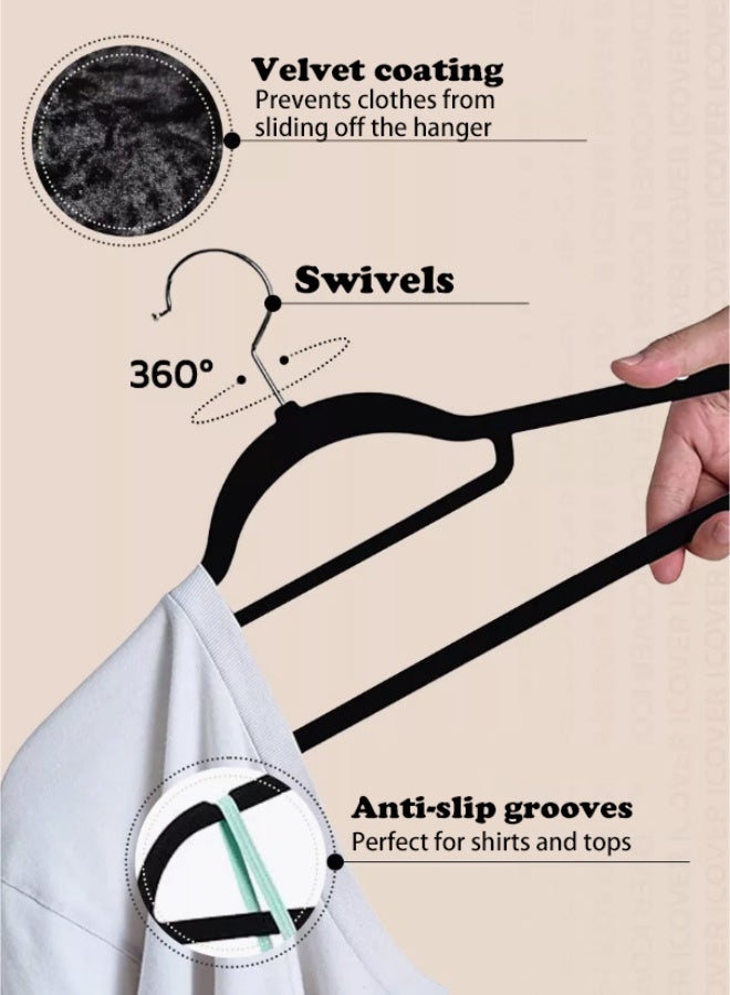PHISMA 30 pcs Flocking Hangers, Wet and Dry Non Slip Durable Clothes Hangers, Space Saving Lightweight Hanger with Good Bearing Capacity，Black - Image 3