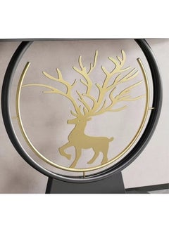 fashionhome Modern Circular Shape Design with Gold Metal Deer Decor Rustproof Rock Slab Tabletop Contemporary Console Table Metal Base Entryway Table Display Table Against the Wall Porch Table Pedestal for Foyer Living Room Home Offices 100x30x80 cm  - Image 3