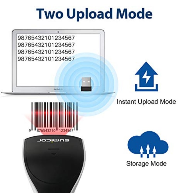 ماسح باركود ثنائي الأبعاد، ماسح باركود محمول باللون الأبيض والأسود 3 في 1 سلكي USB و2.4 جيجا لاسلكي وبلوتوث رمز QR Micro PDF417 1D ماسح باركود مع اهتزاز - Image 4