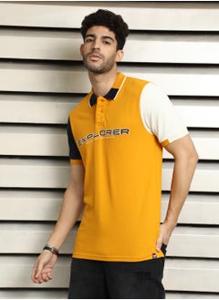 HIGH STAR Regular Fit Yellow Colorblocked Polo T-Shirt for Men  - Image 3