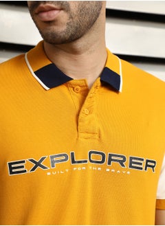 HIGH STAR Regular Fit Yellow Colorblocked Polo T-Shirt for Men  - Image 5
