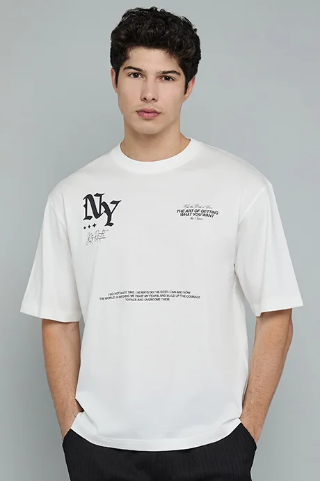 R&B Printed T-Shirt with Crew Neck and Short Sleeves