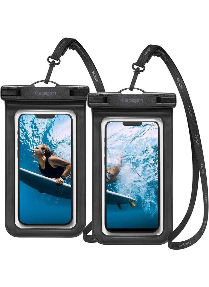 Spigen Universal Waterproof Phone case (2 Pack) IPX8 Pouch A601 compatible with iPhone, Samsung Galaxy and Smartphone up to 7 inches - Black  - Image 1