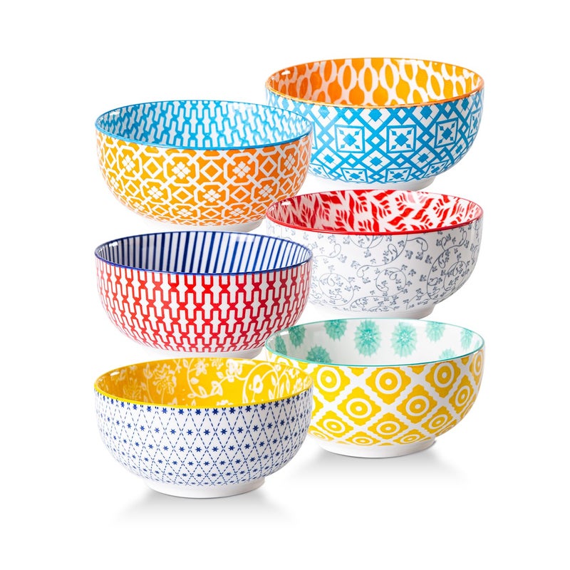 Cerkik Ceramic Soup Bowls Set - 23 Oz Deep Cereal Bowl for kitchen - 6 Inch Porcelain Salad Bowl for Pasta  Dessert  Ramen - Microwave Dishwasher Safe - Set of 6 - Assorted Colors - Image 1