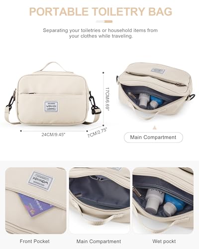 livbote Gym Bag for Women Men, Sport Duffel Bag with Toiletry Bag & Shoe Compartment,Waterproof Travel Weekender Overnight Carry on Bag for Yoga with Trolley Sleeve, Beige Set - Image 2