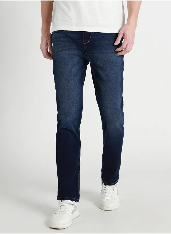 دينيس لينغو Men's Dark Blue Straight Fit Twill Jeans