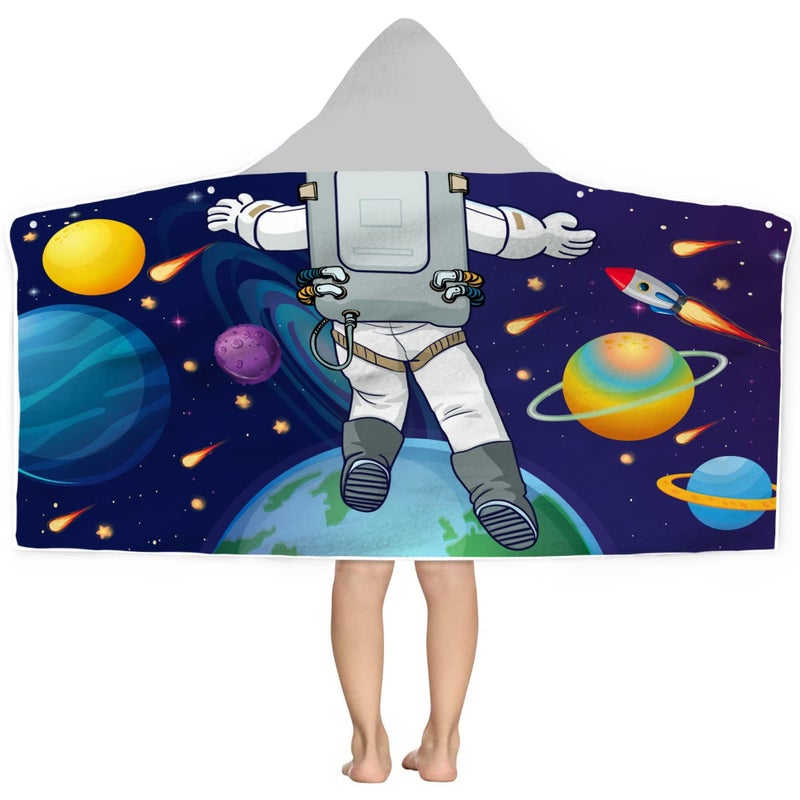 Outer Space Theme Kids Hooded Towel  30x50 Cool Microfiber Soft Bath Towel Poncho for Boys  Girls Swim Pool