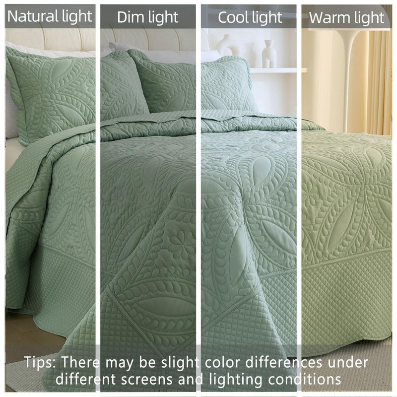 Cmfshape Oversize King Bedspread 120"x120",3 Piece California King Quilt,Lightweight Green Quilt Set for All Season,Modern Coin Pattern Bedding Set - Image 3