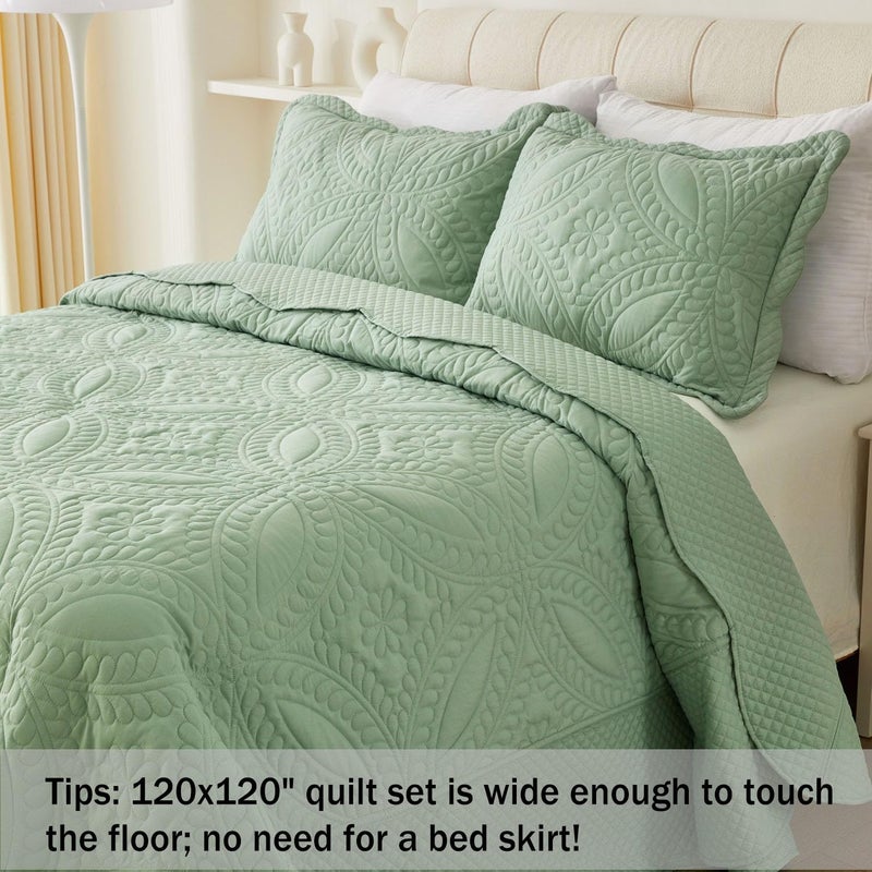 Cmfshape Oversize King Bedspread 120"x120",3 Piece California King Quilt,Lightweight Green Quilt Set for All Season,Modern Coin Pattern Bedding Set - Image 2