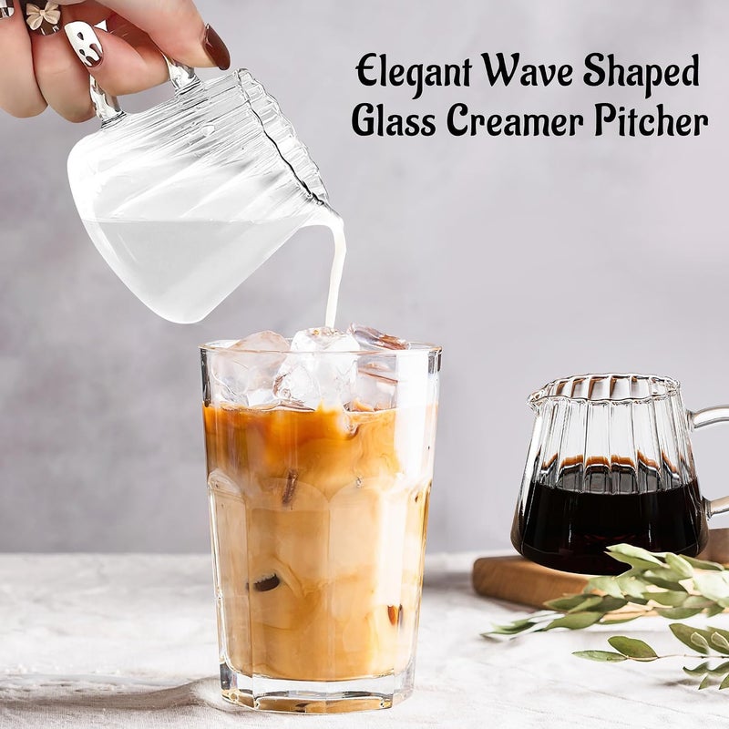 Small Glass Pitcher, Elegant Wave Shaped Creamer Jug, Milk Creamer Pitcher with Handle, Creative Milk Frothing Coffee Cup for Kitchen, 150 ml - Image 2