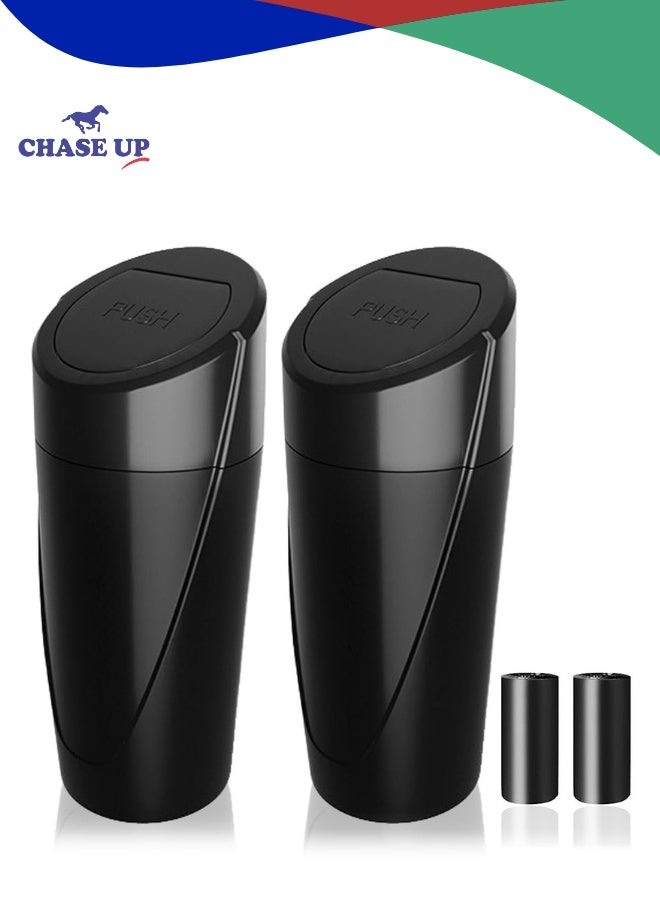 Chase Up Car Trash Can Bin with Lid, 2 Packs Car Garbage Cans Cup Holder, Mini Leakproof Vehicle Trash Garbage Can Bin with 40pcs Trash Bags-Car Organizers and Storage for Front Back Seat Accessories (Black) - Image 1