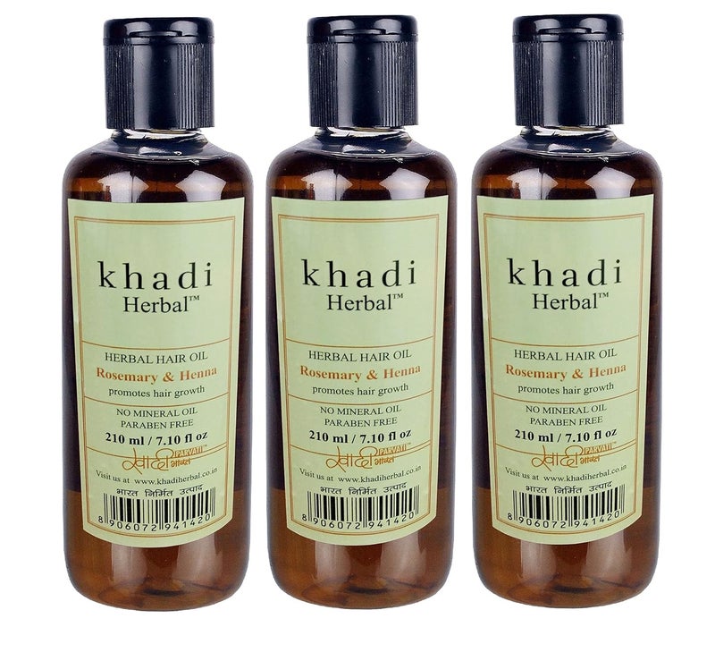 Khadi Natural Herbal Khadi Natural Herbal Rosemary Henna Hair Oil No Mineral oil Paraben Free 210ml pack of 3 Black