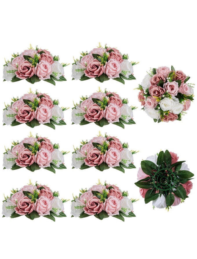 Dusty Rose Flowers Centerpieces 10 Pieces Pink Roses Artificial Flowers Balls for Wedding Dinning Table Fake Silk Kissing Floral Arrangement for Home Party Event Decor