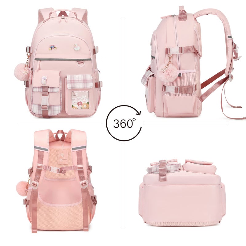 KIDNUO Backpack for Girls, 15.6 Inch Laptop School Bag Kids Kindergarten Elementary College Backpacks Large Bookbags for Teen Girls Women Students Casual Travel Daypacks (Pink) - Image 3