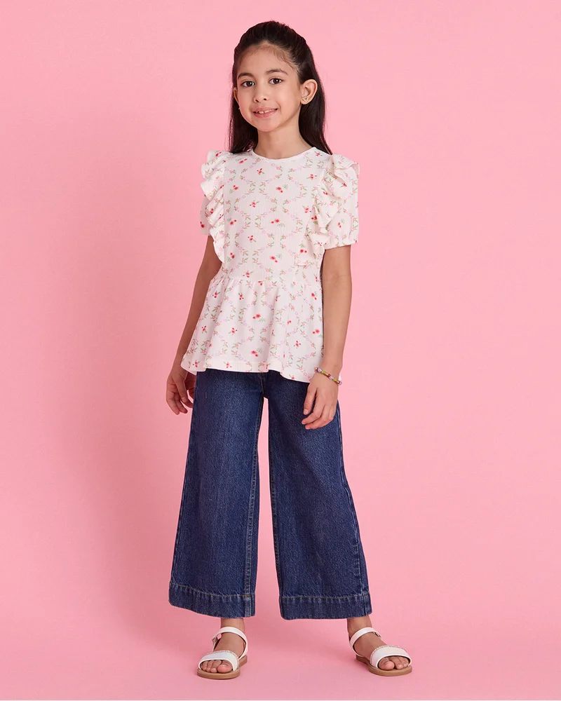 ردتاغ Girls White Printed Blouse