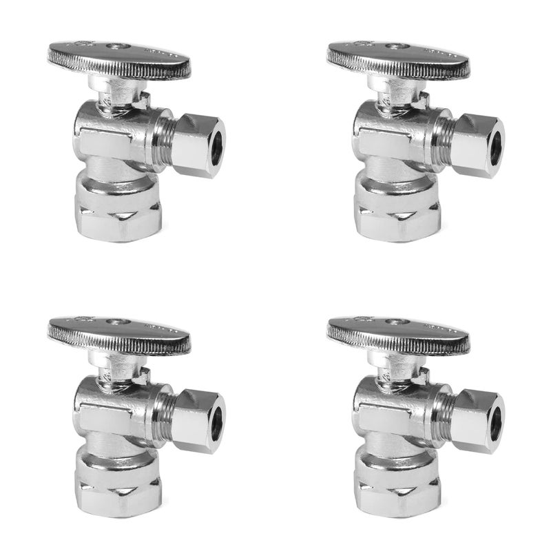 EFIELD Pack of 4 EFIELD 12 FIP Iron Pipe x 38 Compression Chrome 14Turn Angle Stop Water Shutoff Valve Chrome PlatedVALVE0544PCS - Image 2
