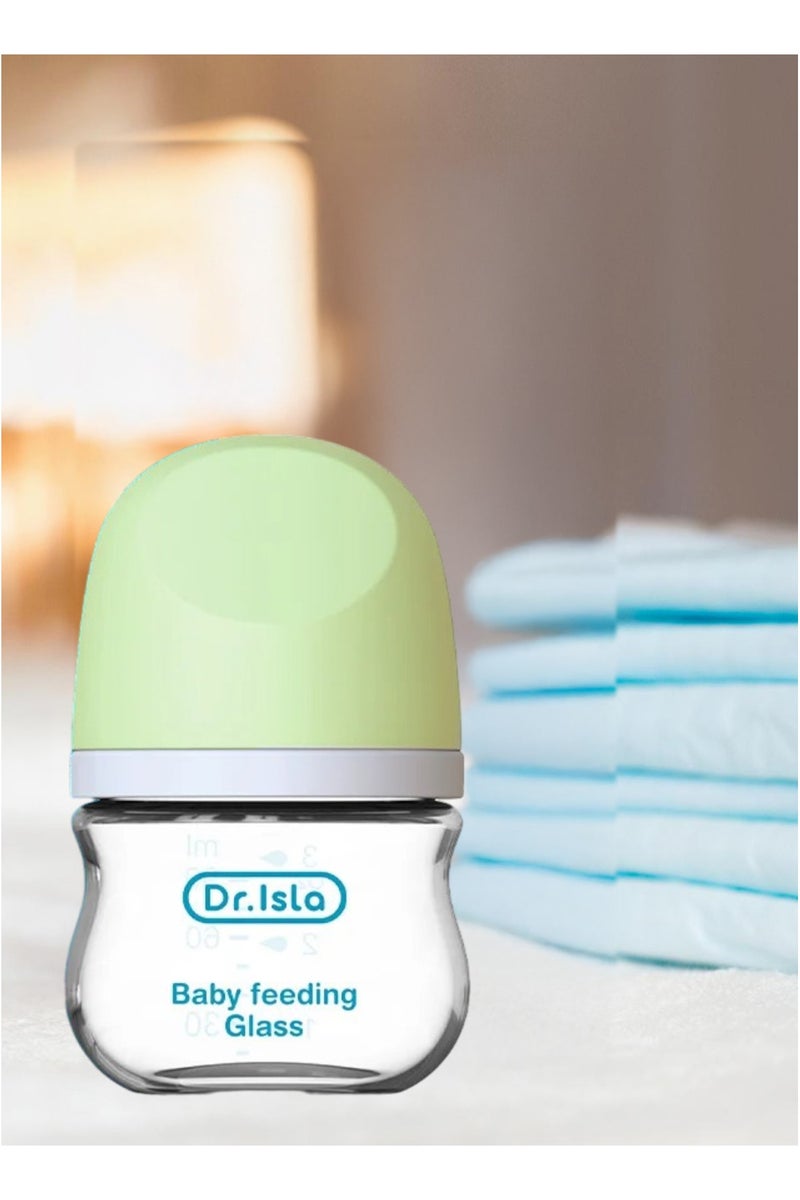 Dr.isla Anti-Choking Newborn Glass Baby Bottle – 90ml, Borosilicate Glass, Anti-Colic, BPA-Free, 0+ Months, Green - Image 2