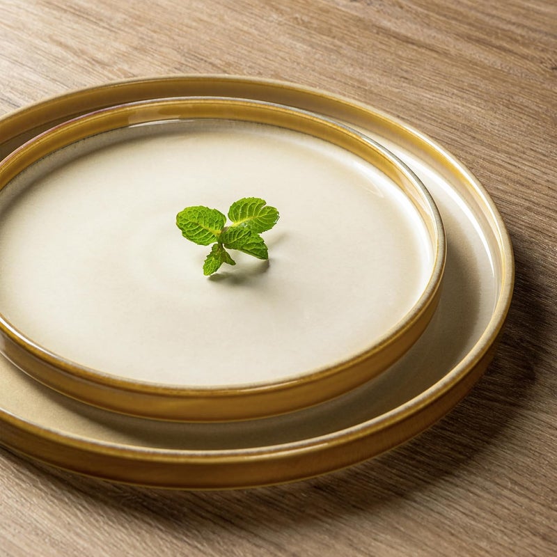 LERATIO طقم أدوات المائدة الخزفية LeRatio لـ 4 أشخاص - أطباق وأوعية خزفية دائرية بتزجيج تفاعلي - مقاومة للتشقق والرقائق - آمنة في غسالة الصحون والميكروويف - خدمة لـ 4 أشخاص - 12 قطعة - كاكي - Image 2