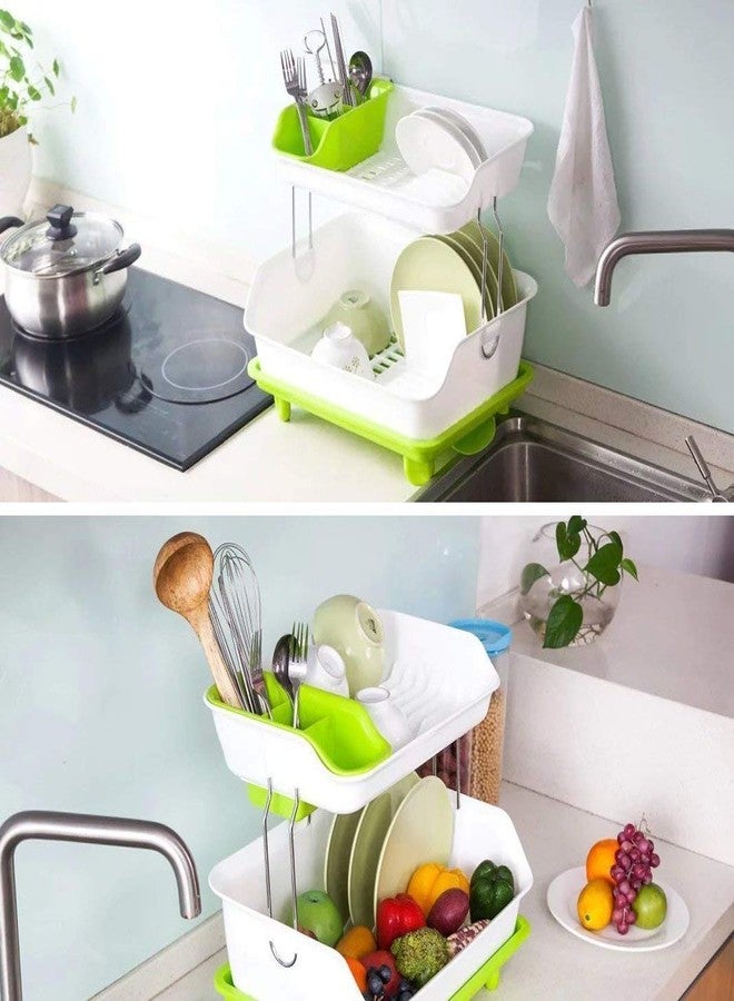 Vruta Kitchen Dish Drainer Rack Plastic - 2 Layer Kitchen Organizer Sink Dish - Cutlery Drying Organizer Drainer Drying Kitchen Storage Rack & Washing Holder Basket - Image 3