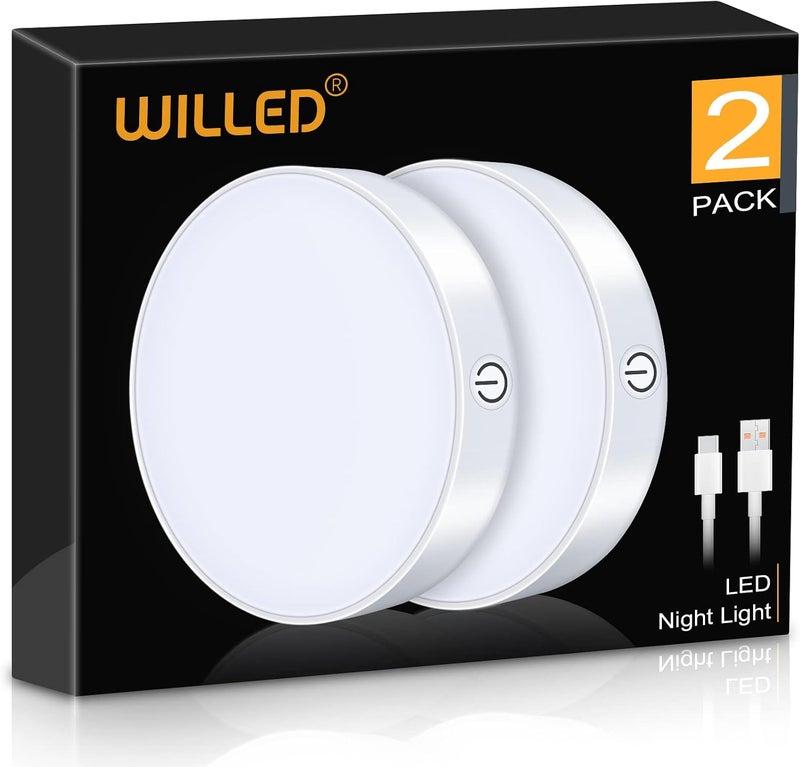 WILLED Dimmable Touch Light - 2 Pack Rechargeable LED Tap Lights with 1000mAh Battery - Image 1