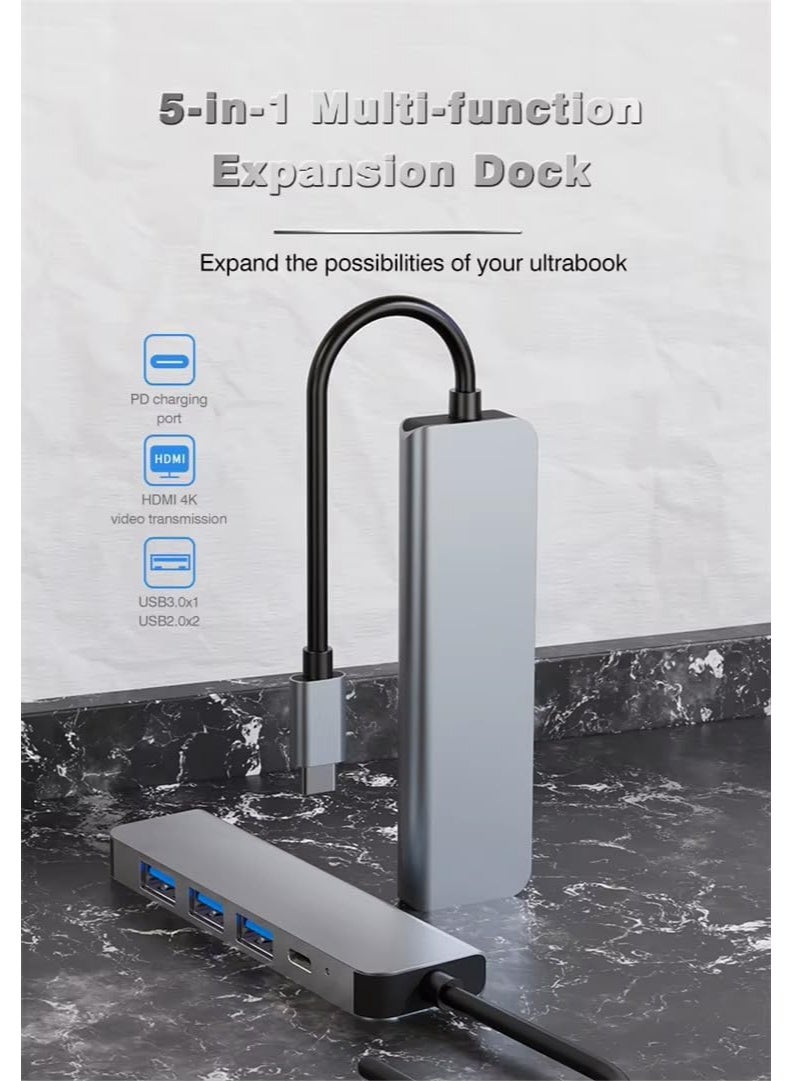 5-in-1 USB C Hub with 4K HDMI, 55W PD Fast Charging, 1 USB 3.0 Port, and 2 USB 2.0 Ports – Multi-Port Type-C Hub Compatible with All Devices - Image 4