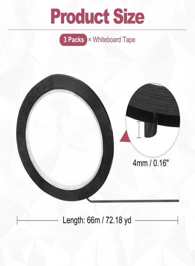 PATIKIL 3 Pack Whiteboard Tape, 4mm 5/32" Width Art Tape Dry Erase Board Pinstripe Thin Tape for Graphic Chart Grid Drafting Electrical Marking, Black - Image 2