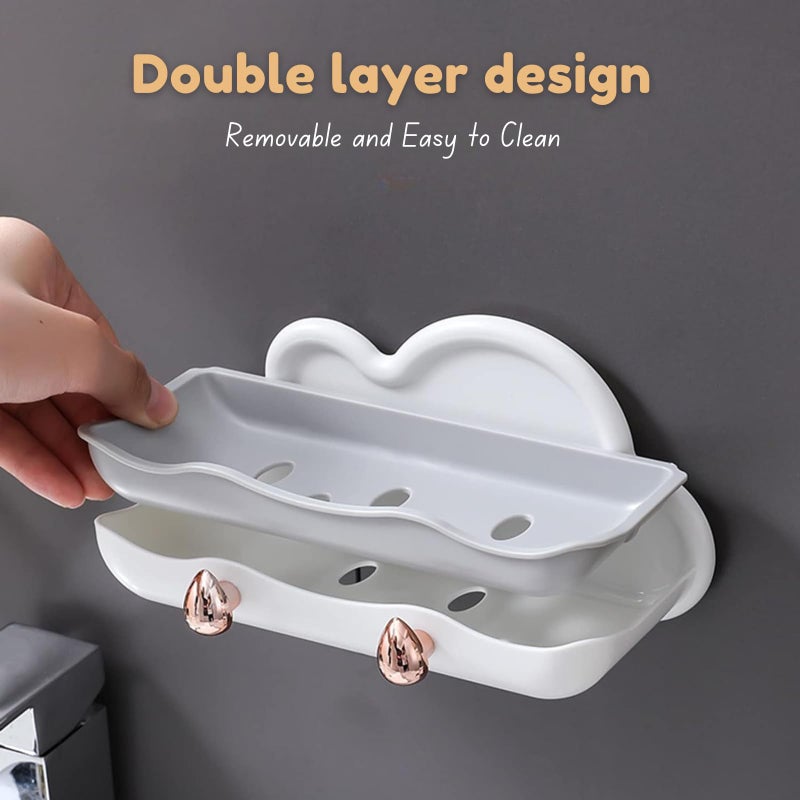 Cyrox Self Draining Soap Dish Cute Soap Dish Punch Free Wall Mount Soap Holder Box Bar Shower Soap Stand Soap Draining Soap Tray (1Pcs) - Image 5