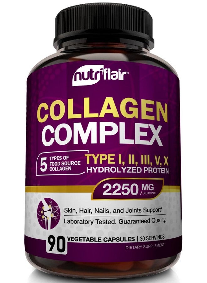 NutriFlair NutriFlair Multi Collagen Peptides 2250mg, 90 Capsules - Type I, II, III, V, X - Collagen Supplements Complex Powder Pills for Women and Men - Hydrolyzed Protein, Healthy Hair, Skin, Nails - Non-GMO  - Image 1