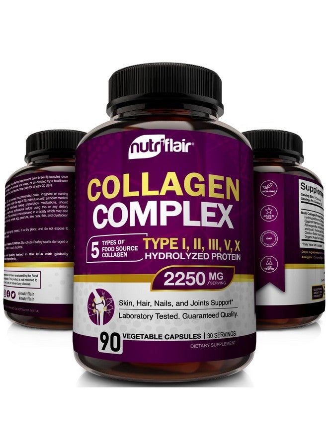 NutriFlair NutriFlair Multi Collagen Peptides 2250mg, 90 Capsules - Type I, II, III, V, X - Collagen Supplements Complex Powder Pills for Women and Men - Hydrolyzed Protein, Healthy Hair, Skin, Nails - Non-GMO  - Image 3