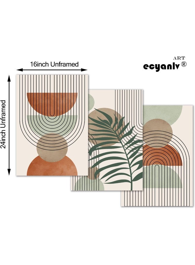 Home Trove Sage Green Boho Canvas Wall Art Mid Century Modern Art Boho Minimalist Posters Boho Geometric Line Leaf Beige Green Wall Art Neutral Boho Pictures Polygon Green and Terracotta Art 16x24inch No Frame  - Image 4