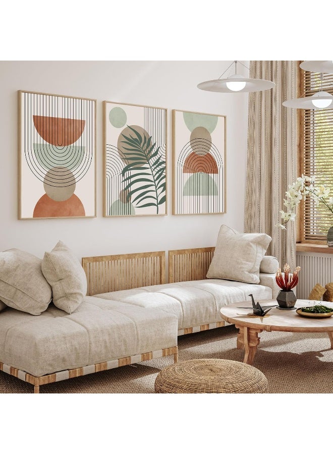 Home Trove Sage Green Boho Canvas Wall Art Mid Century Modern Art Boho Minimalist Posters Boho Geometric Line Leaf Beige Green Wall Art Neutral Boho Pictures Polygon Green and Terracotta Art 16x24inch No Frame  - Image 5