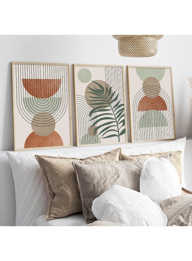 Home Trove Sage Green Boho Canvas Wall Art Mid Century Modern Art Boho Minimalist Posters Boho Geometric Line Leaf Beige Green Wall Art Neutral Boho Pictures Polygon Green and Terracotta Art 16x24inch No Frame  - Image 3