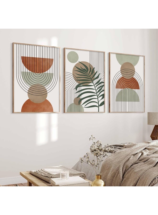 Home Trove Sage Green Boho Canvas Wall Art Mid Century Modern Art Boho Minimalist Posters Boho Geometric Line Leaf Beige Green Wall Art Neutral Boho Pictures Polygon Green and Terracotta Art 16x24inch No Frame  - Image 1