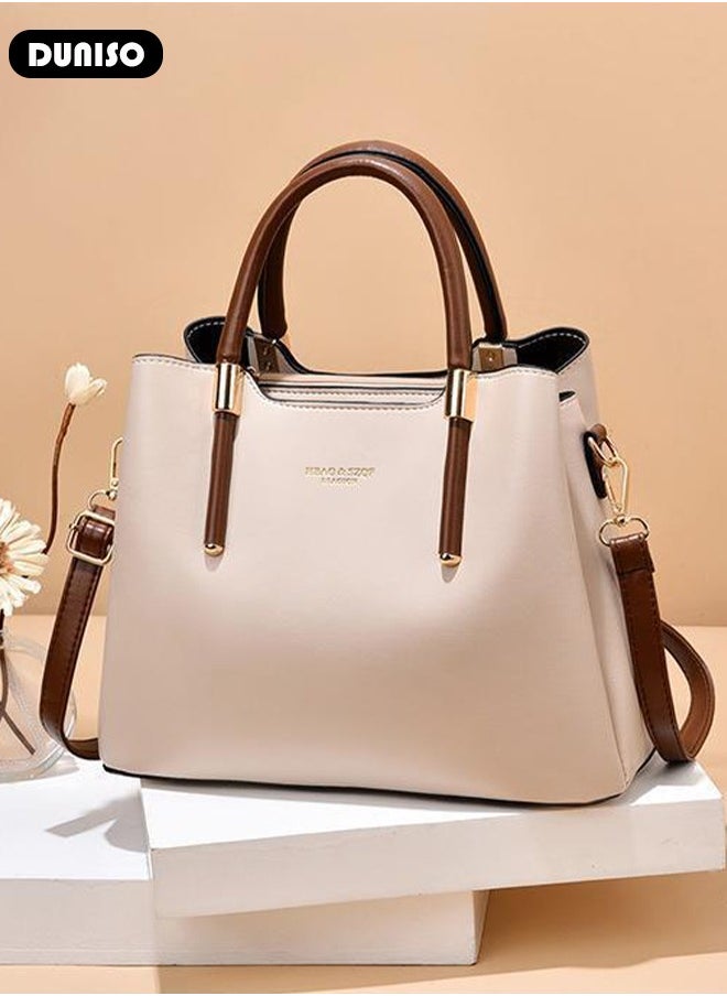 DUNISO - Women's Fashion Handbag Faux Leather Crossbody Bag For Women Large Capacity Bow Trim Tote Bags Top Handle Satchel Fashionable Travel Shoulder Bag For Ladies - Image 1