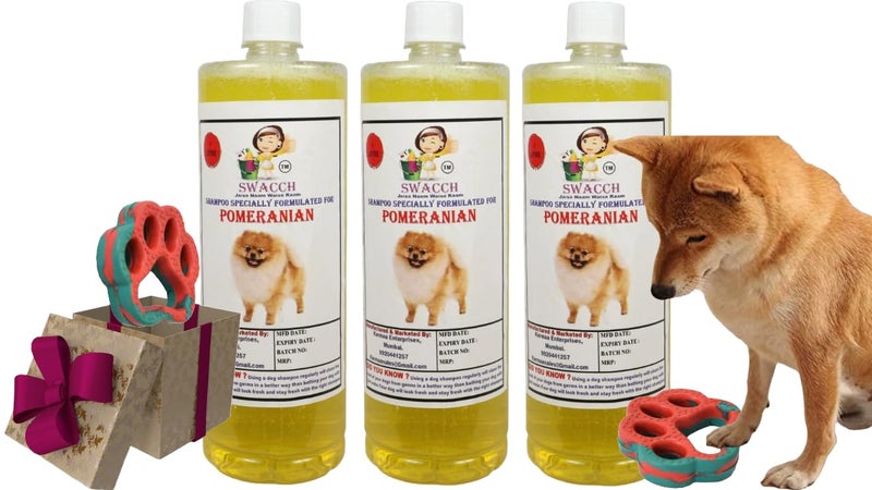 swacch Pomeranian Dog Shampoo + Paw Shape I Rubber Dog Toy for Training and Interactive I Durable & Safe I Combo Pack I 3 Litre Lemon - Image 1